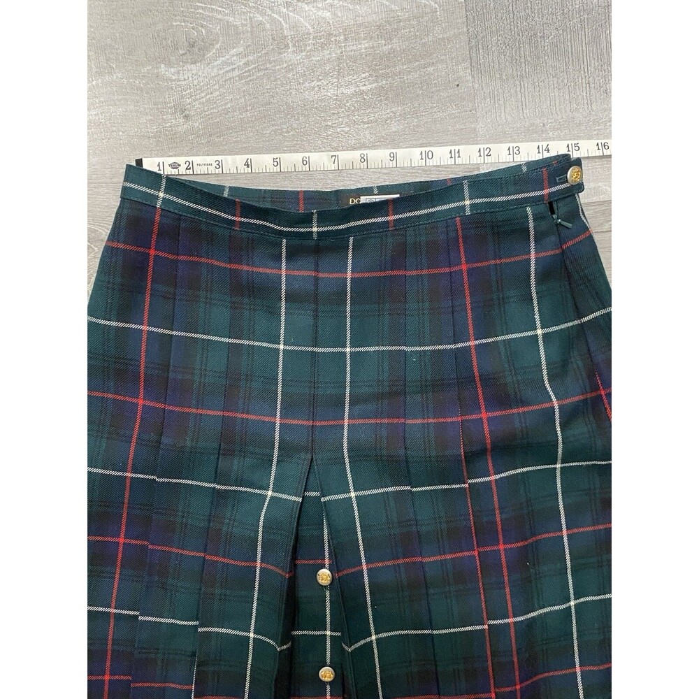 Dorene Ireland Vtg lined wool Green Tartan Plaid Long Kilt Skirt Gold Holiday 14 - Picture 2 of 9